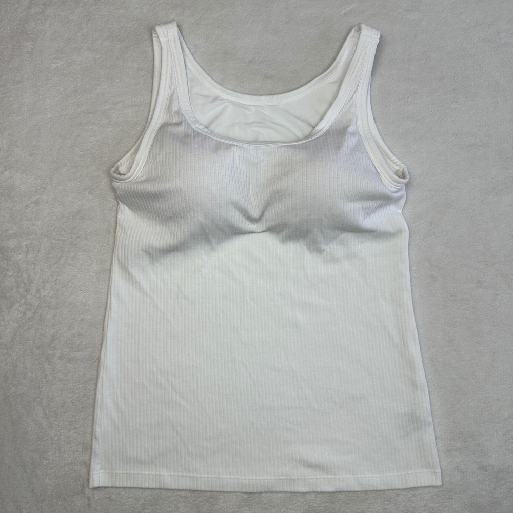 GU Ribbed Bra Top Tank White Built-in Padded Bra‎ Large 271-351512